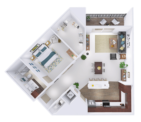 Floor plan for studio, 1 bath, 960 sqft